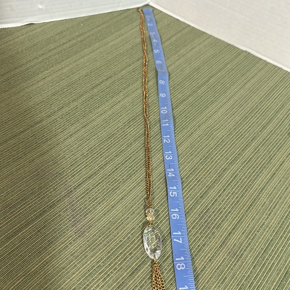 X-Long Tassel Gold Tone Crystal Necklace Vintage - Picture 5 of 6